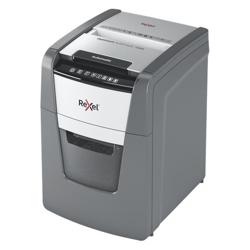 

Уничтожитель бумаг Rexel Optimum AutoFeed 100M, с автоподачей, P-5, 2х15 мм, 100 лист. одновременно, 34л [2020100meu], 100M