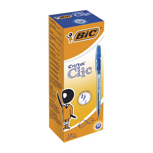 

Набор ручек шариков. Bic Cristal Clic (8507332) прозрачный d=0.32мм кор.карт. автоматическая 20 шт./кор., Cristal Clic