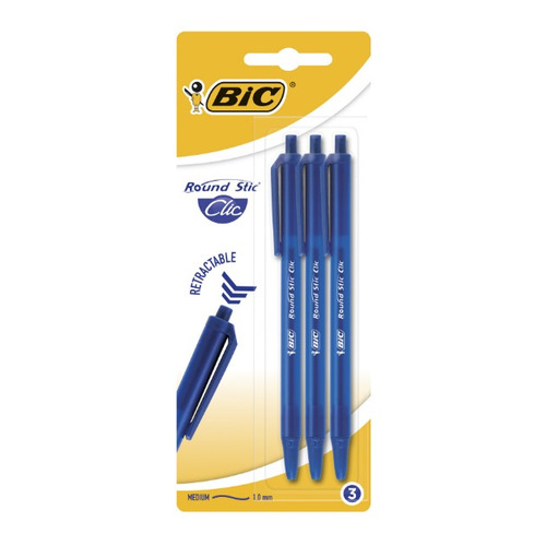 

Набор ручек шариков. Bic Round Stic Clic (926374) синий d=0.32мм блистер (3шт) автоматическая 1стерж 20 шт./кор., Round Stic Clic