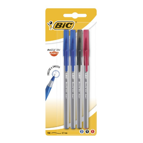 

Набор ручек шариков. Bic Round Stic Exact (932858) d=0.7мм блистер (4шт) 1стерж. резин. манжета 20 шт./кор., Round Stic Exact