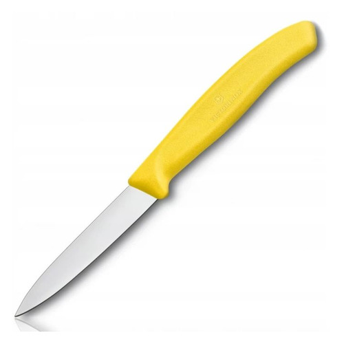 

Нож кухонный Victorinox Swiss Classic, для чистки овощей и фруктов, 80мм, заточка прямая, стальной, желтый [6.7606.l118], Swiss Classic