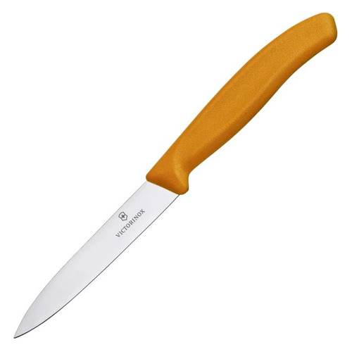 

Нож кухонный Victorinox Swiss Classic, для чистки овощей и фруктов, 80мм, заточка прямая, стальной, оранжевый [6.7606.l119], Swiss Classic