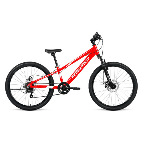 

Велосипед Forward Rise 24 2.0 disc (2021) горный (подростк.) рам.:11" кол.:24" красный/белый 14кг (R, Rise 24 2.0 disc