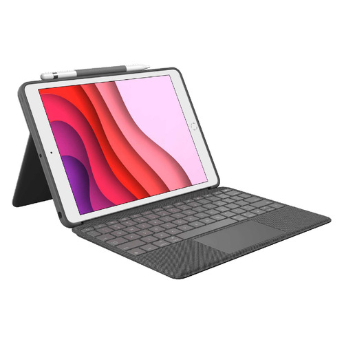 фото Чехол-клавиатура logitech combo touch, для apple ipad 10.2 (2019), серый [920-009994]