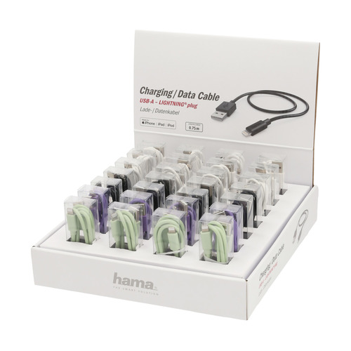 фото Кабель hama h-187244, lightning (m) - usb (m), 0.75м, mfi, ассорти [00187244]