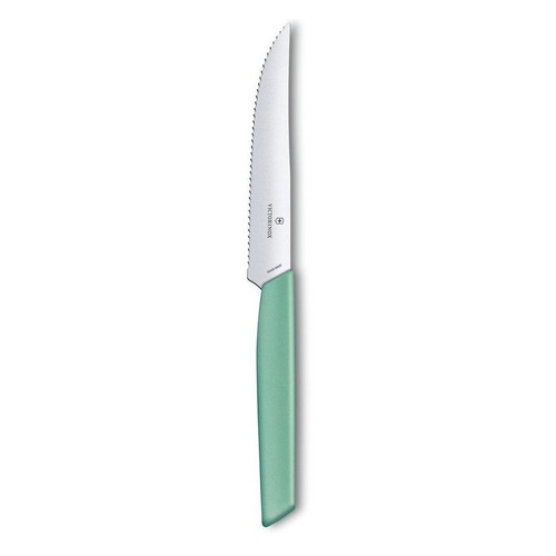 

Нож кухонный Victorinox Swiss Modern, столовый, для стейка, 120мм, заточка серрейтор, стальной, мятный [6.9006.12w41], Swiss Modern