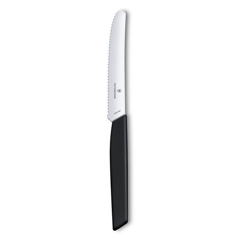 

Нож кухонный Victorinox Swiss Modern, столовый, 110мм, заточка серрейтор, стальной, черный [6.9003.11w], Swiss Modern