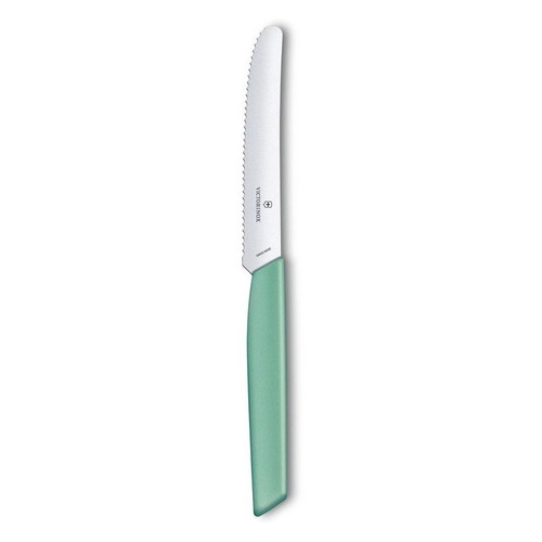 

Нож кухонный Victorinox Swiss Modern (6.9006.11W41) стальной столовый для томатов лезв.110мм серрейт, Мятный, Swiss Modern