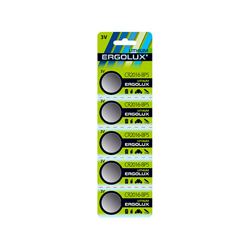 

CR2016 Батарейка ERGOLUX Lithium CR2016-BP5, 5 шт. 75мAч, CR2016-BP5