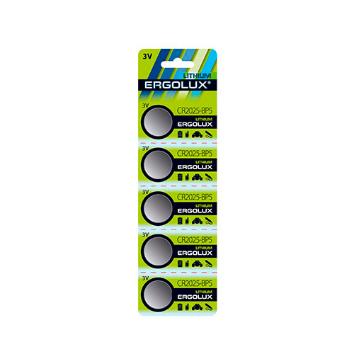 

CR2025 Батарейка ERGOLUX Lithium CR2025-BP5, 5 шт. 150мAч, CR2025-BP5