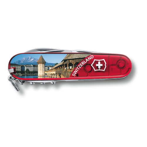 

Складной нож Victorinox Climber Luzern, функций: 14, 91мм, красный полупрозрачный / рисунок, коробка подарочная [1.3703.te1], Climber Luzern