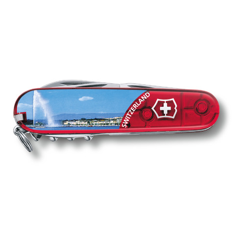 

Складной нож Victorinox Climber Geneve, функций: 14, 91мм, красный полупрозрачный / рисунок, коробка подарочная [1.3703.te4], Climber Geneve