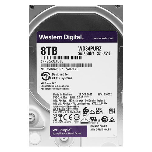 

Жесткий диск WD Purple WD84PURZ, 8ТБ, HDD, SATA III, 3.5", WD84PURZ