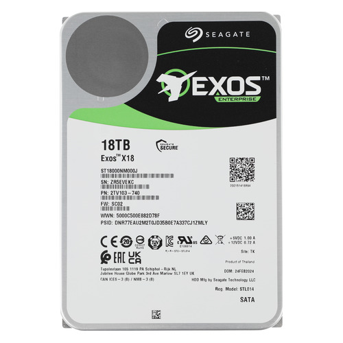 

Жесткий диск Seagate Exos X18 ST18000NM000J, 18ТБ, HDD, SATA III, 3.5", ST18000NM000J