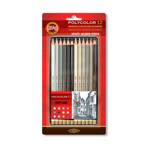 

Набор карандашей Koh-i-Noor Polycolor Grey Line 3822 3822012013BL, шестигранный, 12 цв., коробка металлическая, Polycolor Grey Line 3822