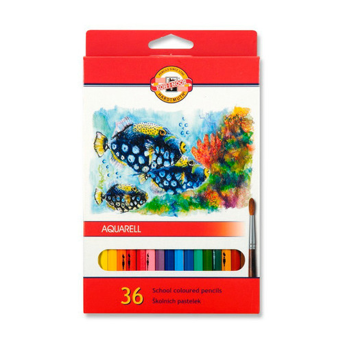 

Упаковка карандашей цветных акварельных KOH-I-NOOR Fish 3719 3719036004KSRU, шестигранные, дерево, 36 цв., коробка картонная, Fish 3719