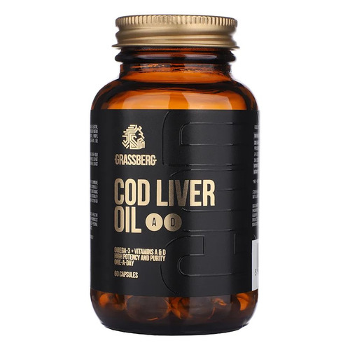 

Омега-3 GRASSBERG Cod Liver Oil + Vit D/A/E, капсулы, 60шт, без вкуса, Cod Liver Oil + Vit D/A/E
