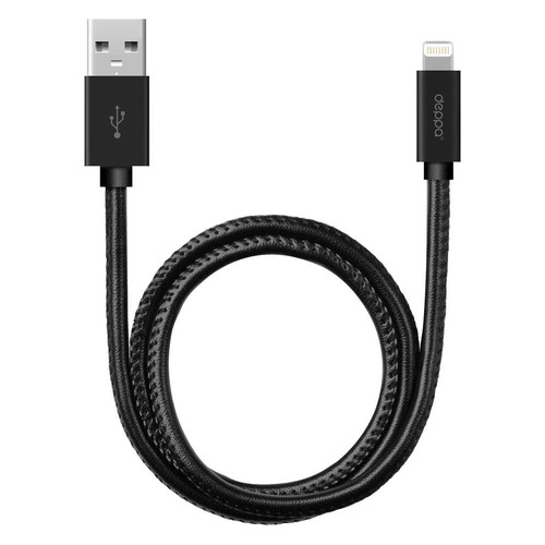 фото Кабель deppa leather, lightning (m) - usb (m), 1.2м, mfi, в оплетке, 2.4a, черный [72266]