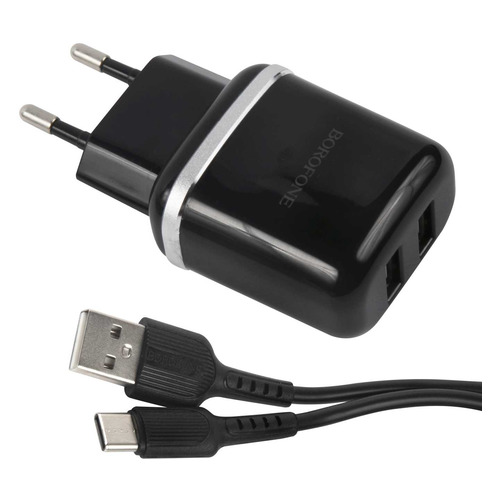 

Сетевое зарядное устройство Borofone BA25A Outstanding, 2xUSB, USB type-C, 2.4A, черный, Borofone BA25A Outstanding