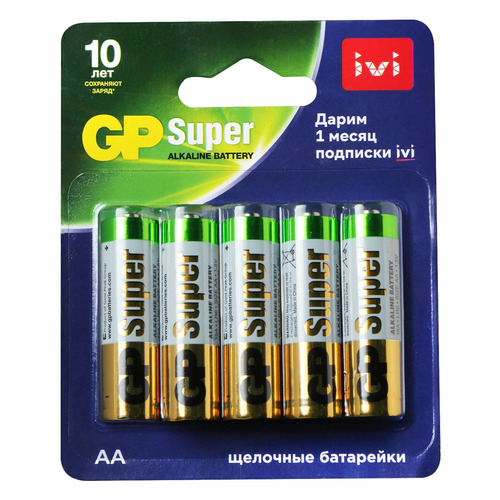 фото Aa батарейка gp super alkaline 15a/ivi-2cr10, 10 шт.