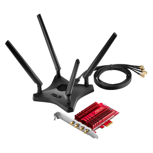 

Сетевой адаптер WiFi ASUS PCE-AC88 PCI Express x1, Красный, PCE-AC88