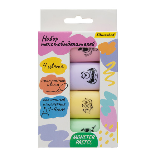 

Набор текстовыделителей Silwerhof Monster Pastel, 1-4 12 шт./кор., Monster Pastel
