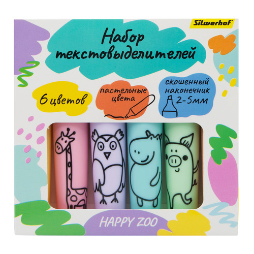

Набор текстовыделителей Silwerhof Happy Zoo, 2-5, ассорти 20 шт./кор., Happy Zoo