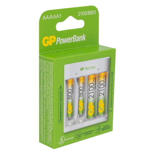 

AA/AAA Аккумулятор + зарядное устройство GP PowerBank E411210/80-2CRB4, 4 шт., E411210/80-2CRB4