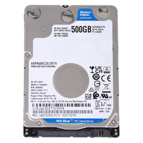 

Жесткий диск WD Blue WD5000LPZX, 500ГБ, HDD, SATA III, 2.5", WD5000LPZX