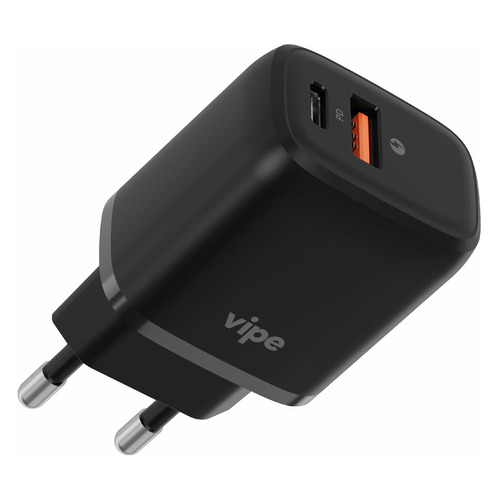 фото Сетевое зарядное устройство vipe 20w, usb + usb type-c, 3a, черный noname