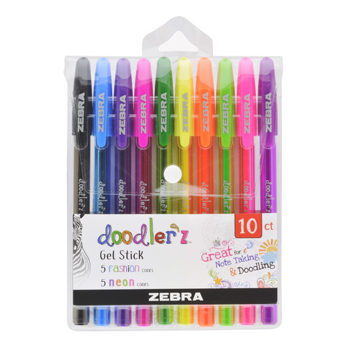 

Набор ручек гелев. Zebra doodler`z neon gel stick (2618) ассорти d=1мм ассор. (10шт) 12 шт./кор., doodler'z neon gel stick