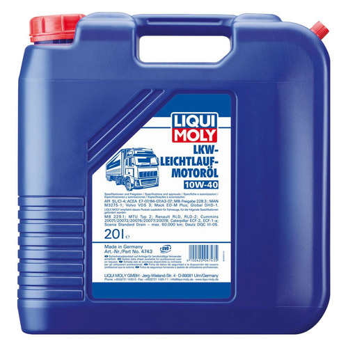 фото Моторное масло liqui moly lkw-leichtlauf-motoroil 10w-40 20л. синтетическое [4743]