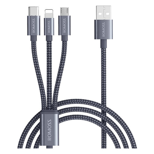 фото Кабель romoss cb25a, lightning (m)/usb type-c (m)/micro usb (m) - usb (m), 1.5м, серый [dydc01050/cb25a-63-g23]