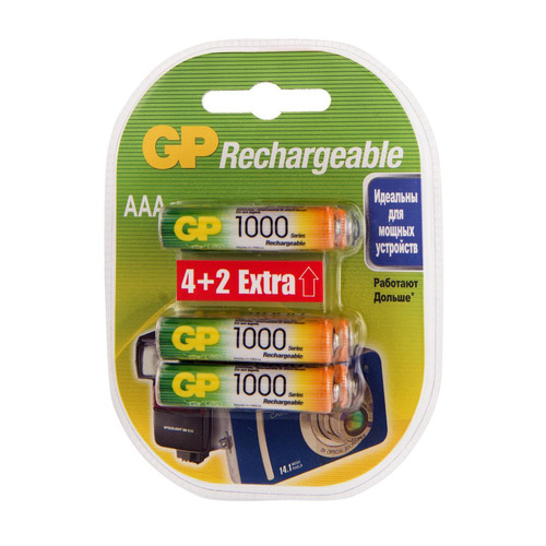 

AAA Аккумулятор GP Rechargeable 1000AAAHC4/2, 6 шт. 1000мAч, 1000AAAHC4/2