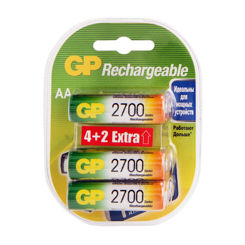 фото Aa аккумулятор gp rechargeable 2700aahc4/2, 6 шт. 2700мaч