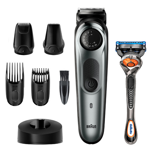 Триммер Braun BT7240 + Бритва Gillette + 2 кас черный/серебристый [bt7240+gil fus]