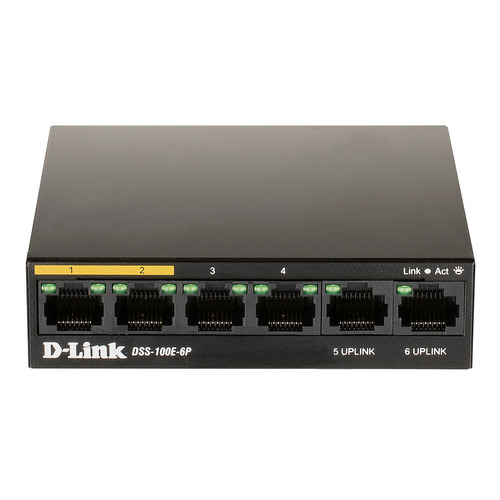 

Коммутатор D-Link DSS-100E-6P/A1A 6x100Mb 4PoE+ 55W неуправляемый, DSS-100E-6P/A1A