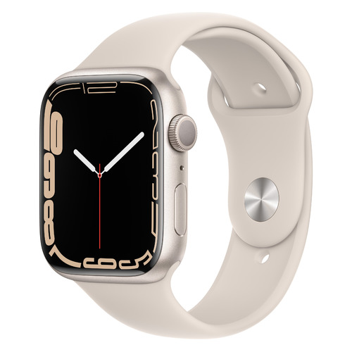 фото Смарт-часы apple watch series 7 mkn63ru/a, 45мм, сияющая звезда / бежевый