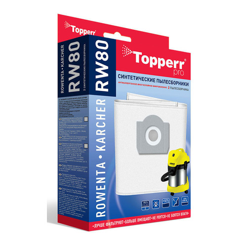 фото Пылесборники topperr rw80 1425, сверхпрочные нетканые, для пылесосов rowenta, bosch, siemens, karcher, hoover, philips, de longhi, thomas, bork