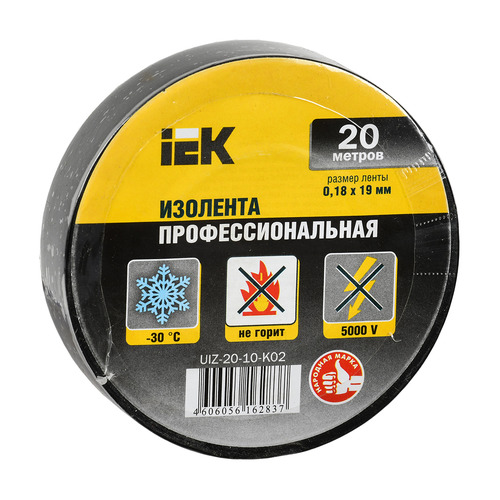 фото Изолента iek uiz-20-10-k02 ш.19мм 20м черный (упак.:10шт) (uiz-20-10-k02-10pcs)