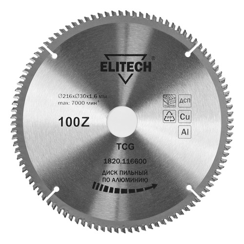 фото Пильный диск elitech 1820.116600, по алюминию, 216мм, 30мм, 1шт