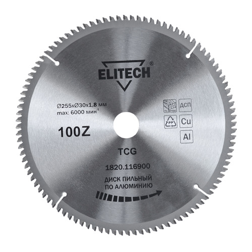 фото Пильный диск elitech 1820.116900, по алюминию, 255мм, 30мм, 1шт