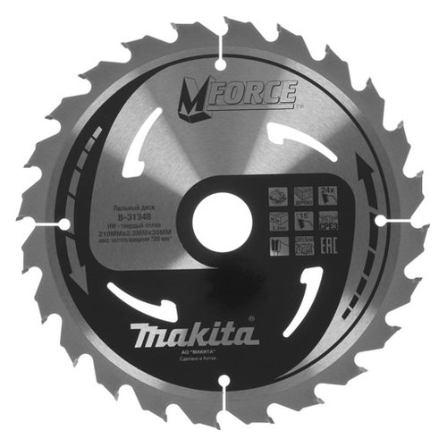 

Пильный диск Makita B-31348, по дереву, 210мм, 1.4мм, 30мм, 1шт, B-31348