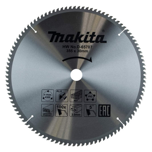 фото Пильный диск makita d-65707, по алюминию, дереву, пластику, 355мм, 30мм, 1шт