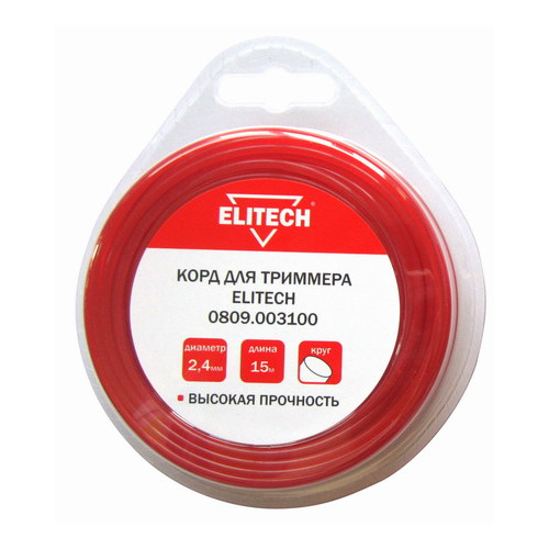 

Леска для садовых триммеров Elitech 0809.003100, 2.4мм, 15м, 0809.003100