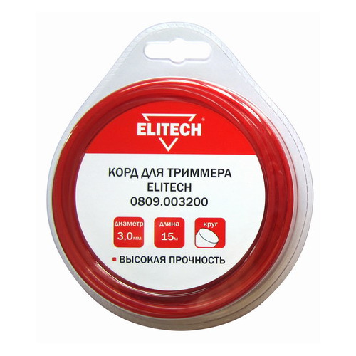 

Леска для садовых триммеров Elitech 0809.003200, 3мм, 15м, 0809.003200