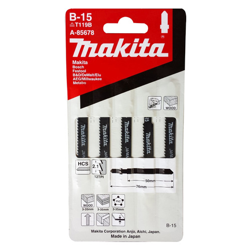 

Набор пилок Makita A-85678, по дереву, 50мм, 5шт, A-85678