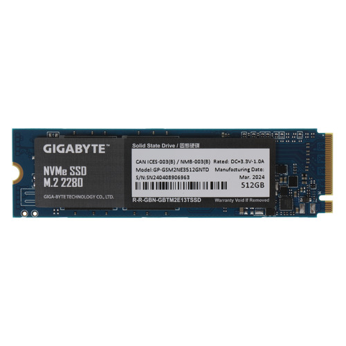 

SSD накопитель GIGABYTE NVMe GP-GSM2NE3512GNTD 512ГБ, M.2 2280, PCI-E 3.0, NVMe, GP-GSM2NE3512GNTD