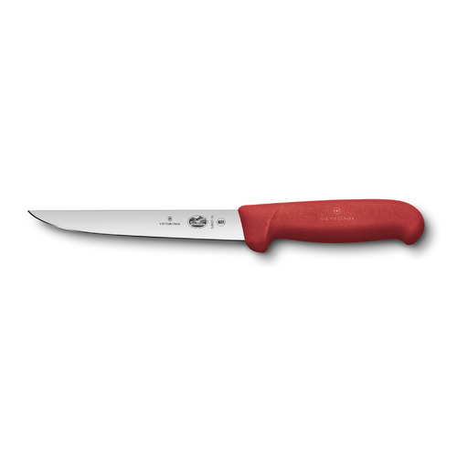 

Нож кухонный Victorinox Fibrox, обвалочный, 150мм, заточка прямая, стальной, красный [5.6001.15], Fibrox