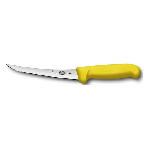 

Нож кухонный Victorinox Fibrox, разделочный, 150мм, заточка прямая, стальной, желтый [5.6608.15], Fibrox